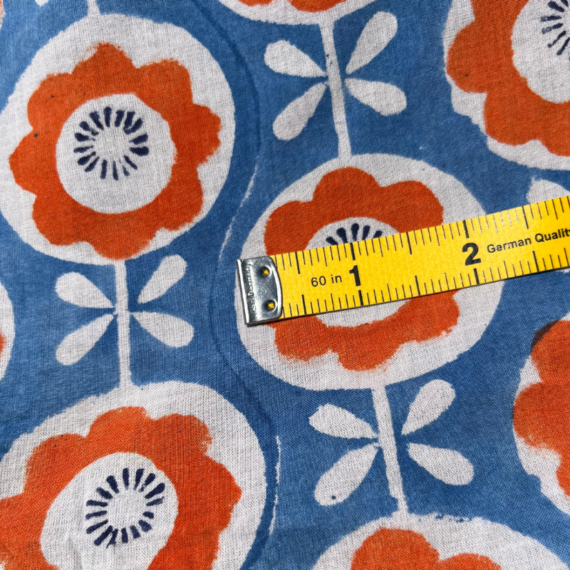 Sabina Sapphire Flower Cotton Block Print . $22.00/metre