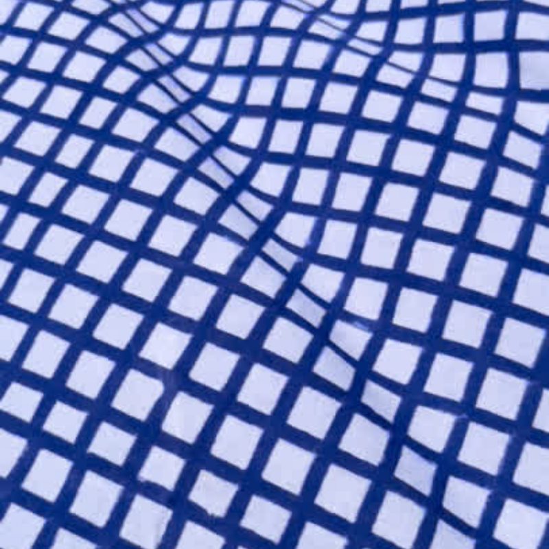 Greta Sapphire Grid Cotton Block Print . $22.00/metre