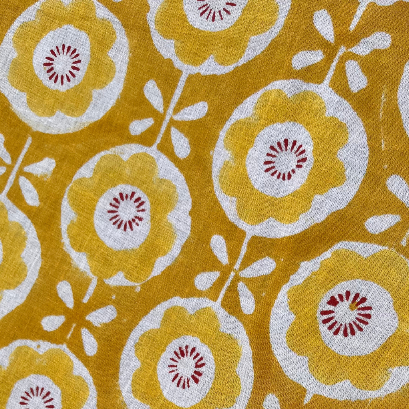 Sabina Sunny Flower Cotton Block Print . $22.00/metre