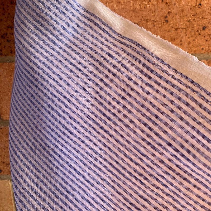Ada 100% European Linen Sky Small Stripe . $44.00/metre